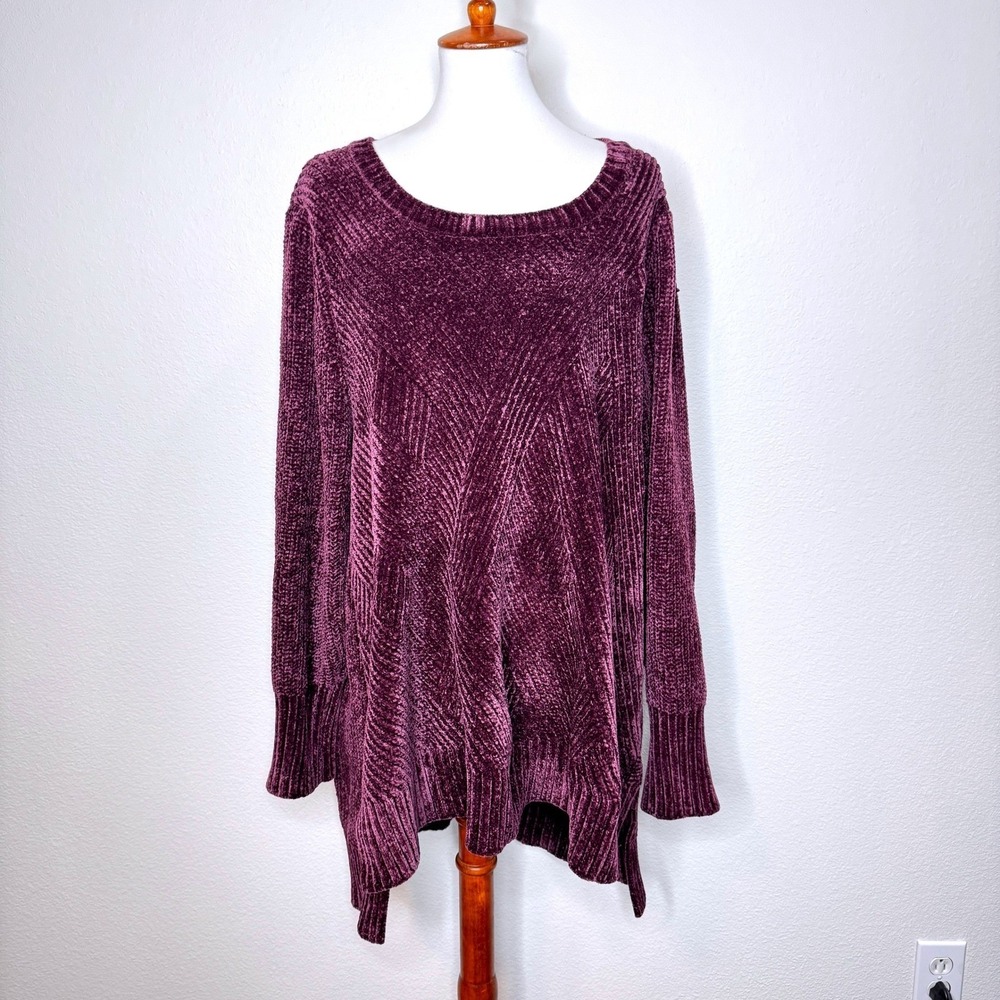 SOFT‎ SURROUNDINGS Chenille Sweater Tunic 3X Merlot Dk Reddish Purple Crew Neck